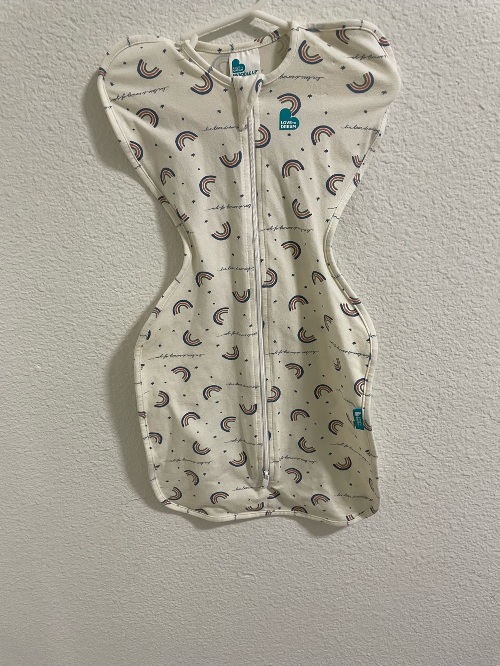 Love to Dream Swaddle Sleep Sack in Cream with Rainbow Print